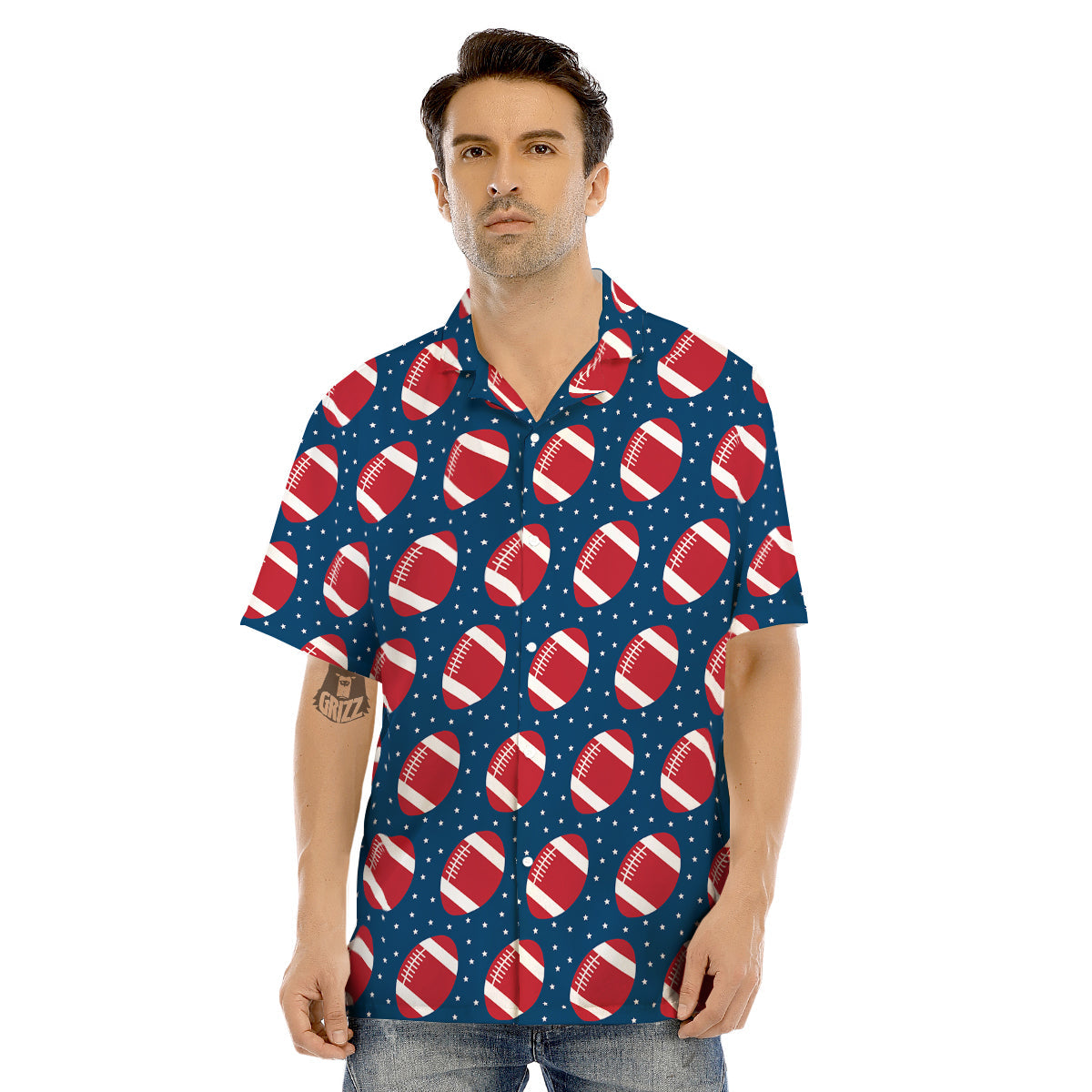 American Football Ball Print Pattern Men's Hawaiian Shirt-grizzshop