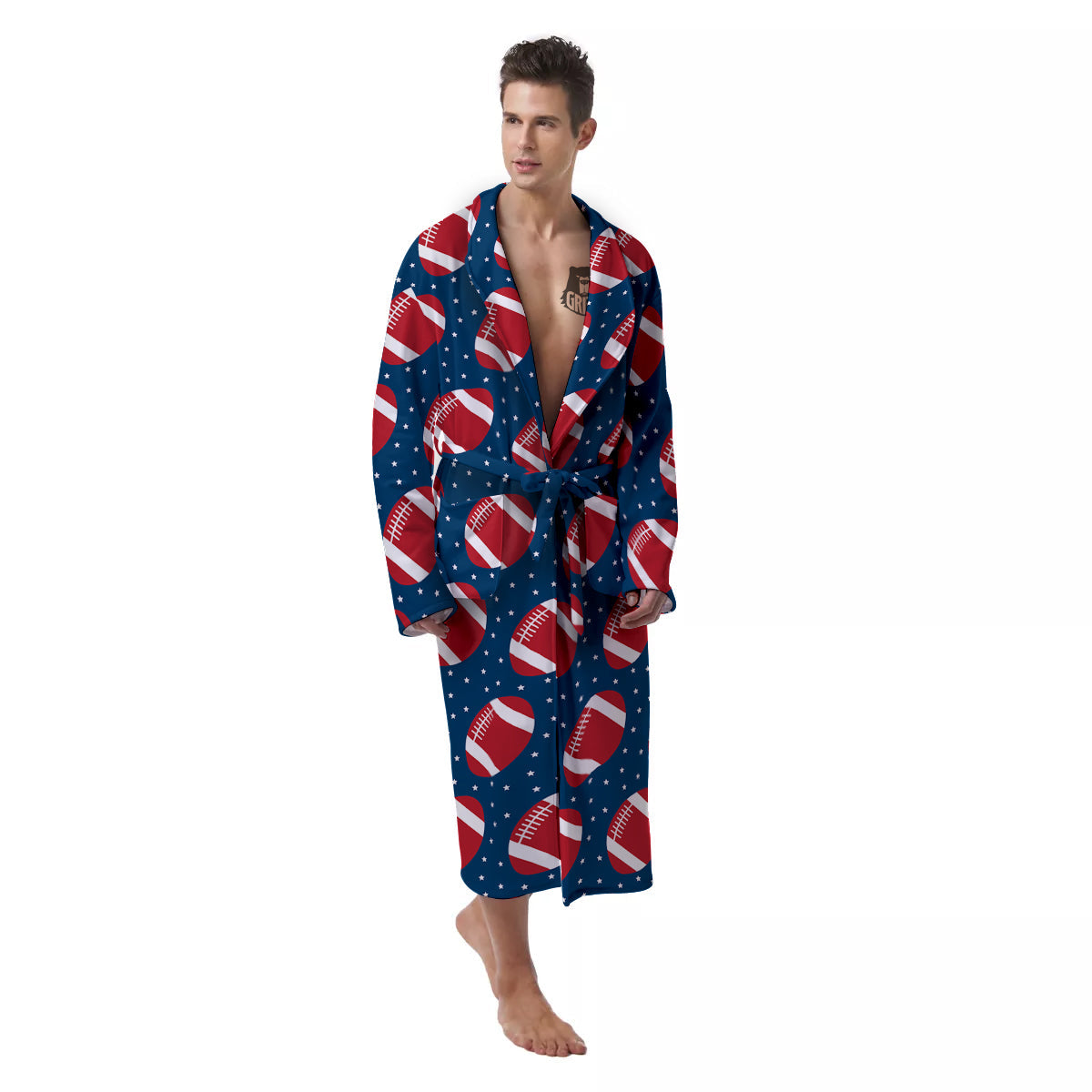 American Football Ball Print Pattern Men's Robe-grizzshop