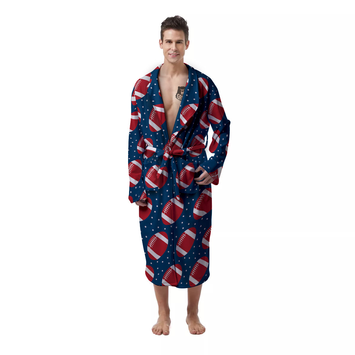 American Football Ball Print Pattern Men's Robe-grizzshop