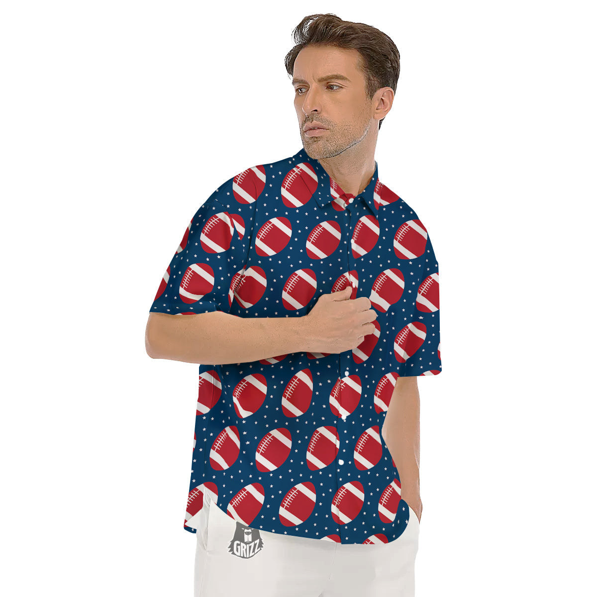 American Football Ball Print Pattern Men's Short Sleeve Shirts-grizzshop