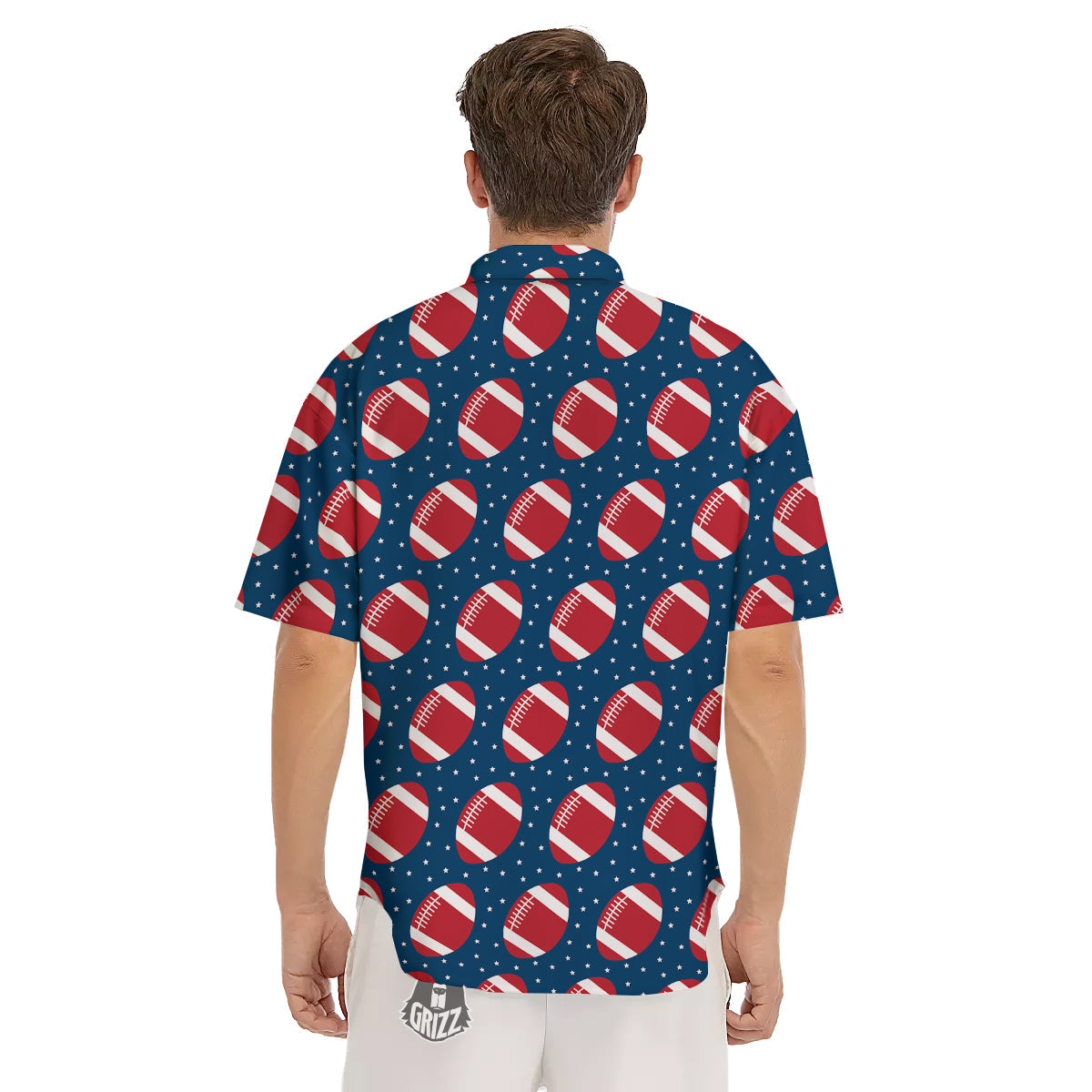 American Football Ball Print Pattern Men's Short Sleeve Shirts-grizzshop