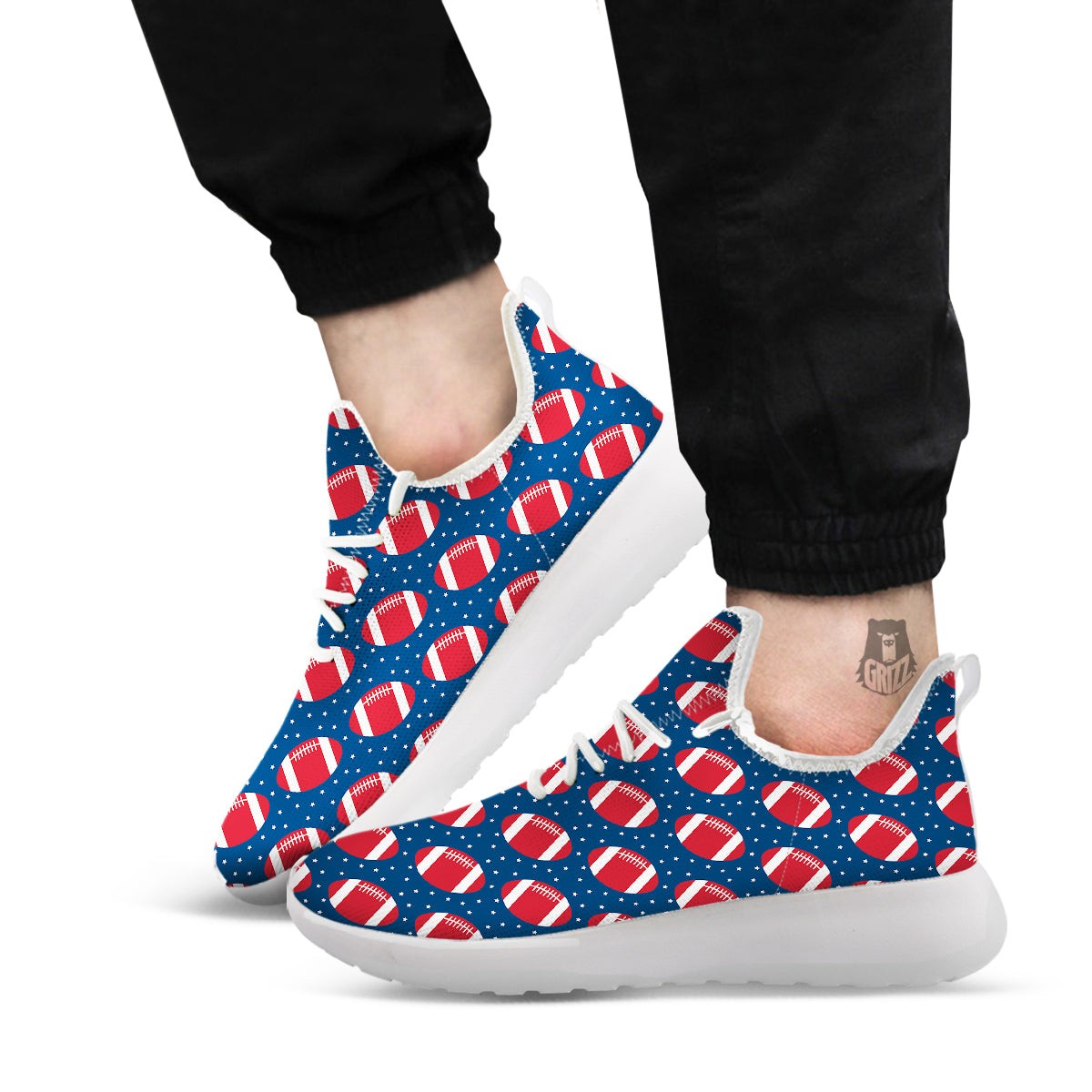 American Football Ball Print Pattern White Athletic Shoes-grizzshop