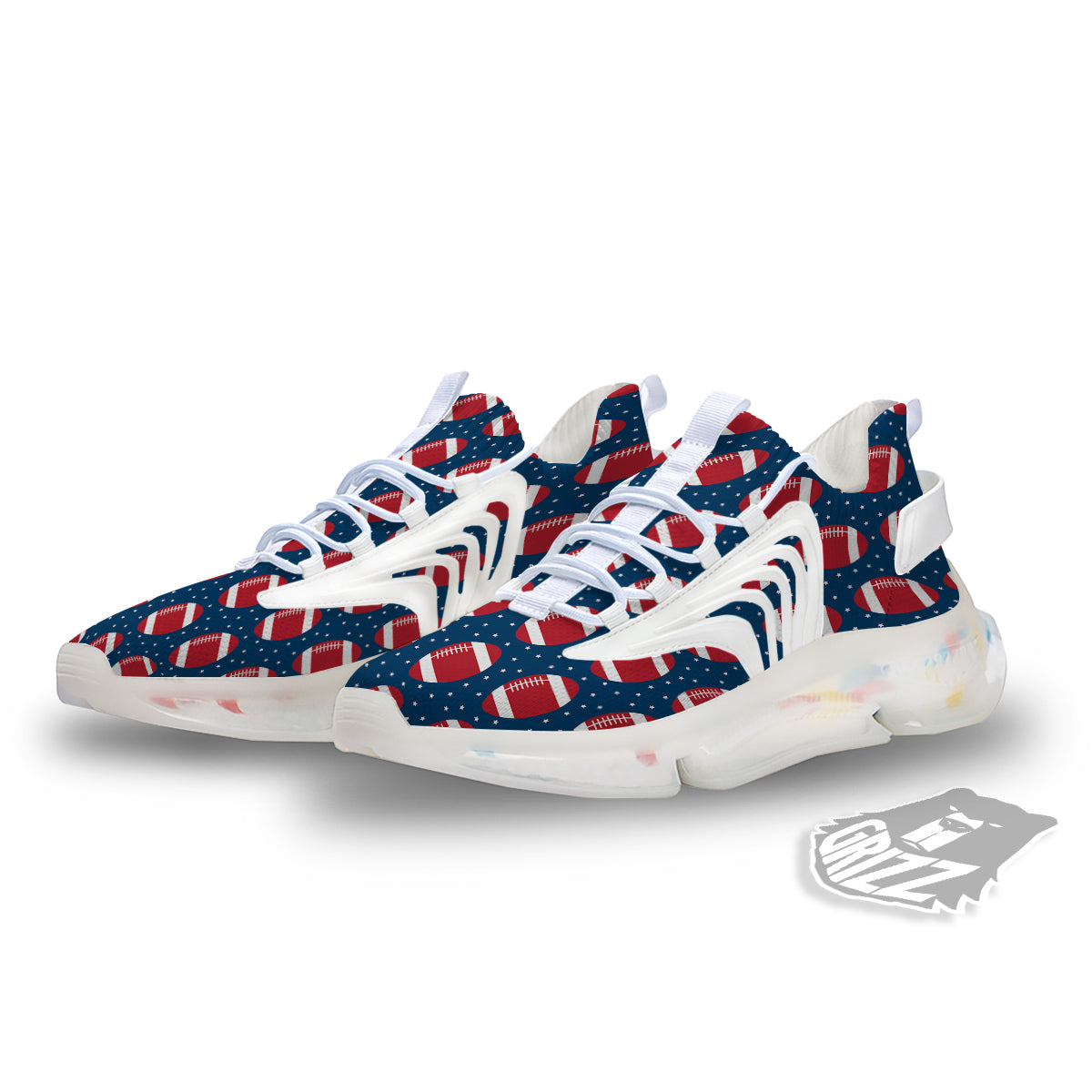 American Football Ball Print Pattern White Gym Shoes-grizzshop