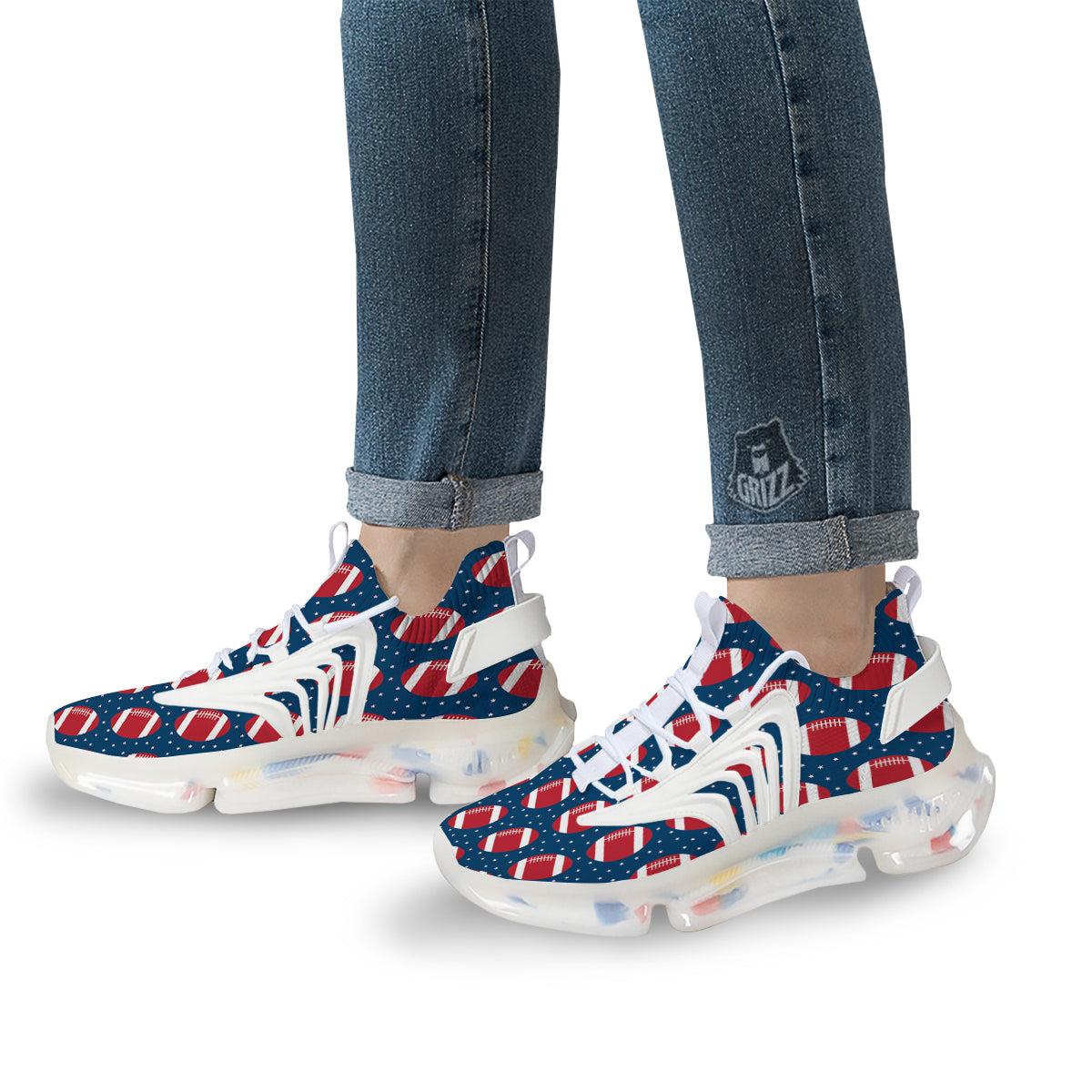 American Football Ball Print Pattern White Gym Shoes-grizzshop