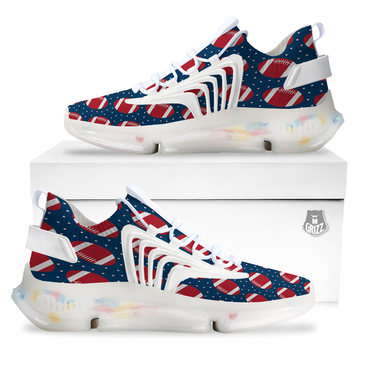 American Football Ball Print Pattern White Gym Shoes-grizzshop