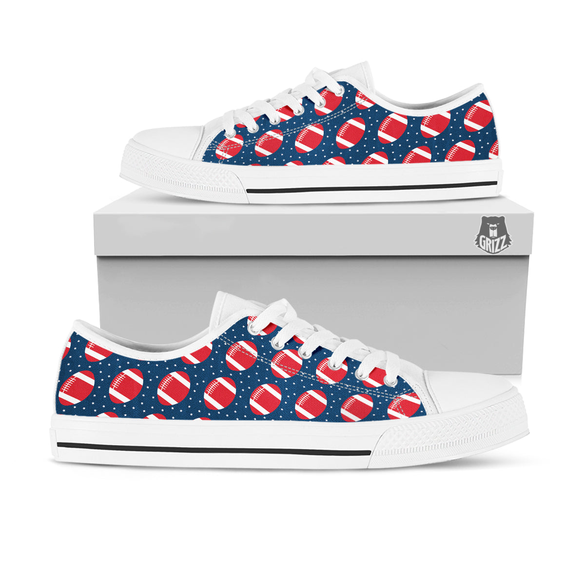 American Football Ball Print Pattern White Low Top Shoes-grizzshop
