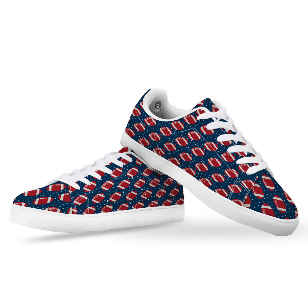 American Football Ball Print Pattern White Low Top Sneakers-grizzshop