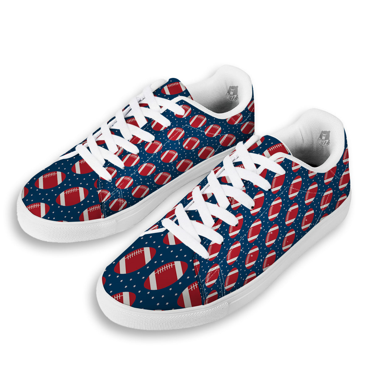 American Football Ball Print Pattern White Low Top Sneakers-grizzshop