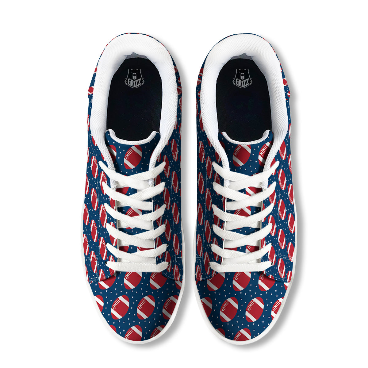 American Football Ball Print Pattern White Low Top Sneakers-grizzshop