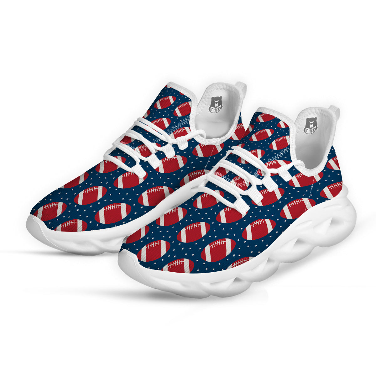 American Football Ball Print Pattern White Running Shoes-grizzshop