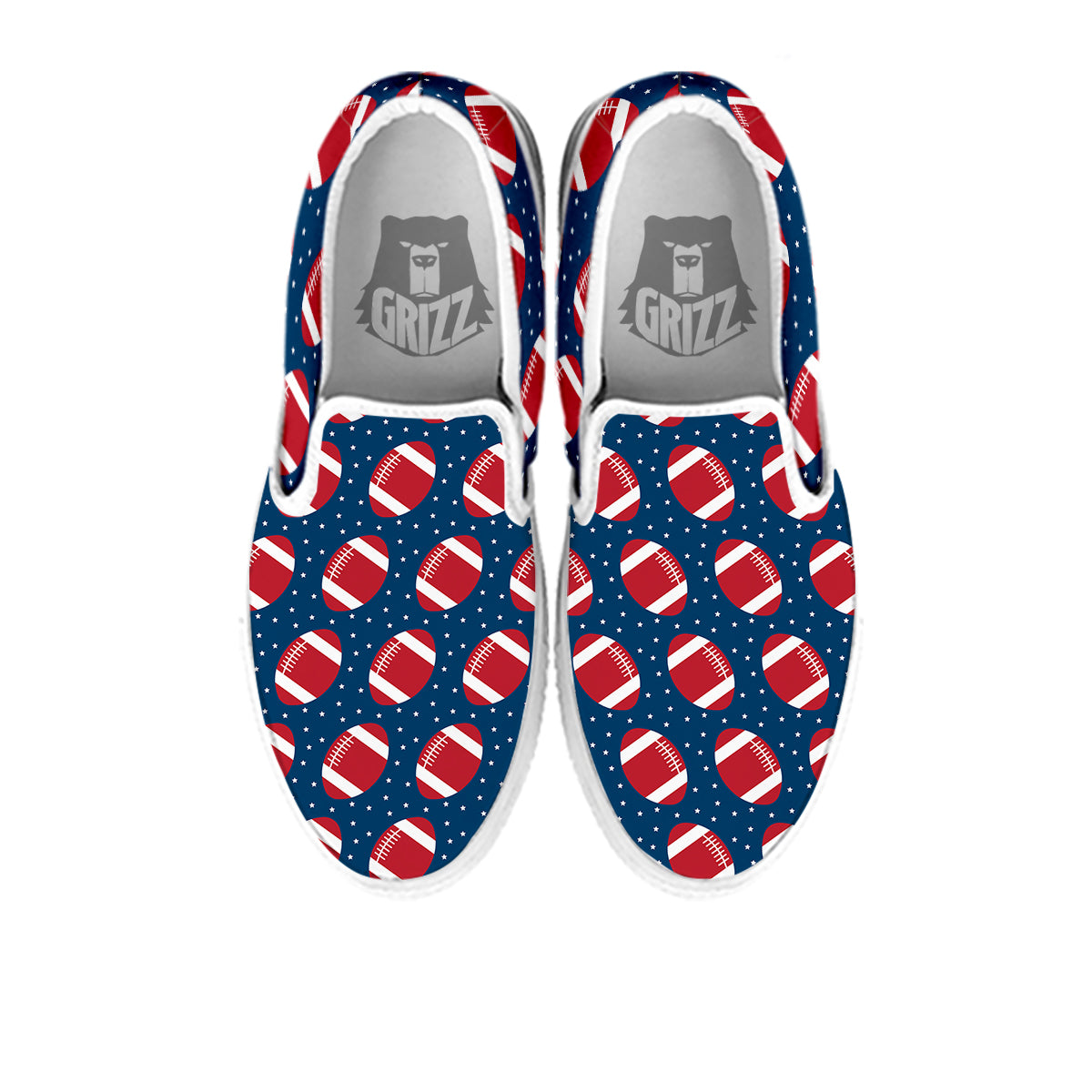 American Football Ball Print Pattern White Slip On Shoes-grizzshop