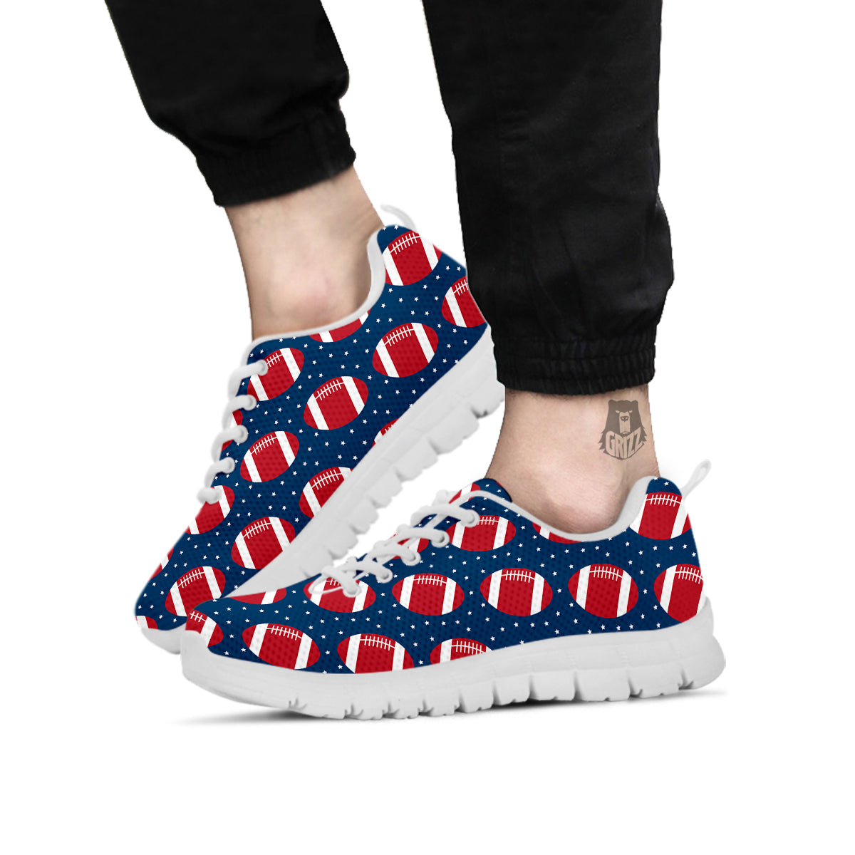 American Football Ball Print Pattern White Sneaker-grizzshop