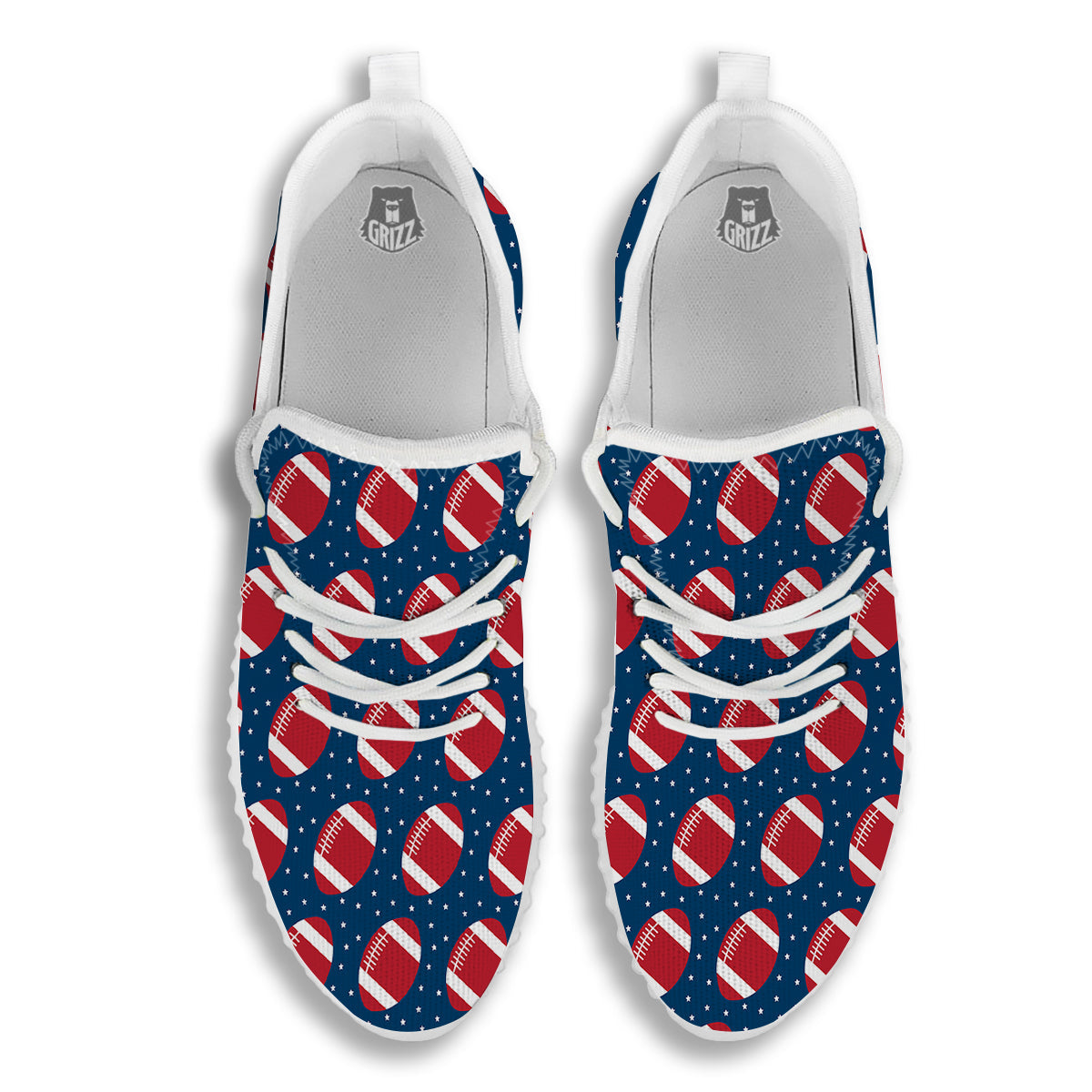 American Football Ball Print Pattern White Walking Shoes-grizzshop