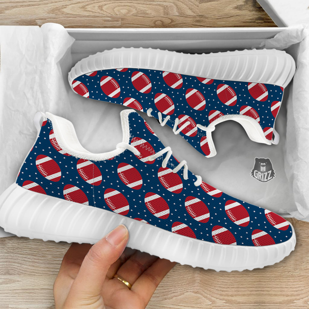American Football Ball Print Pattern White Walking Shoes-grizzshop