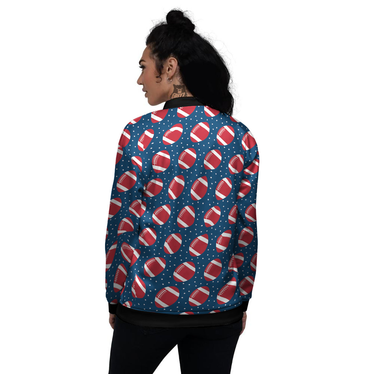 American Football Ball Print Pattern Women's Bomber Jacket-grizzshop