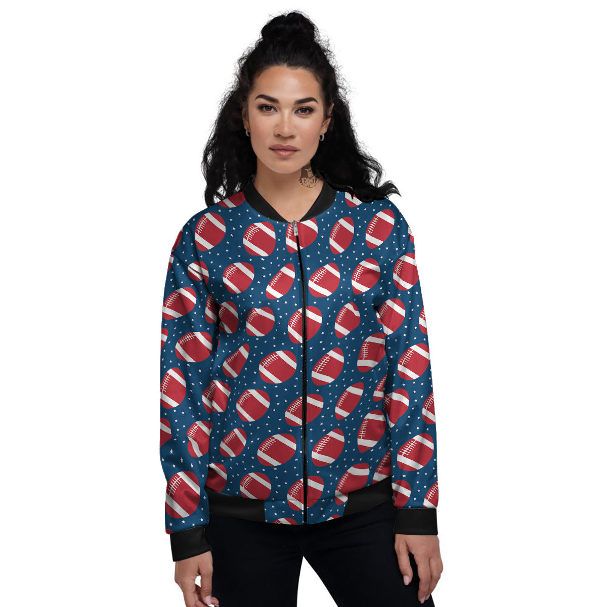 American Football Ball Print Pattern Women's Bomber Jacket-grizzshop