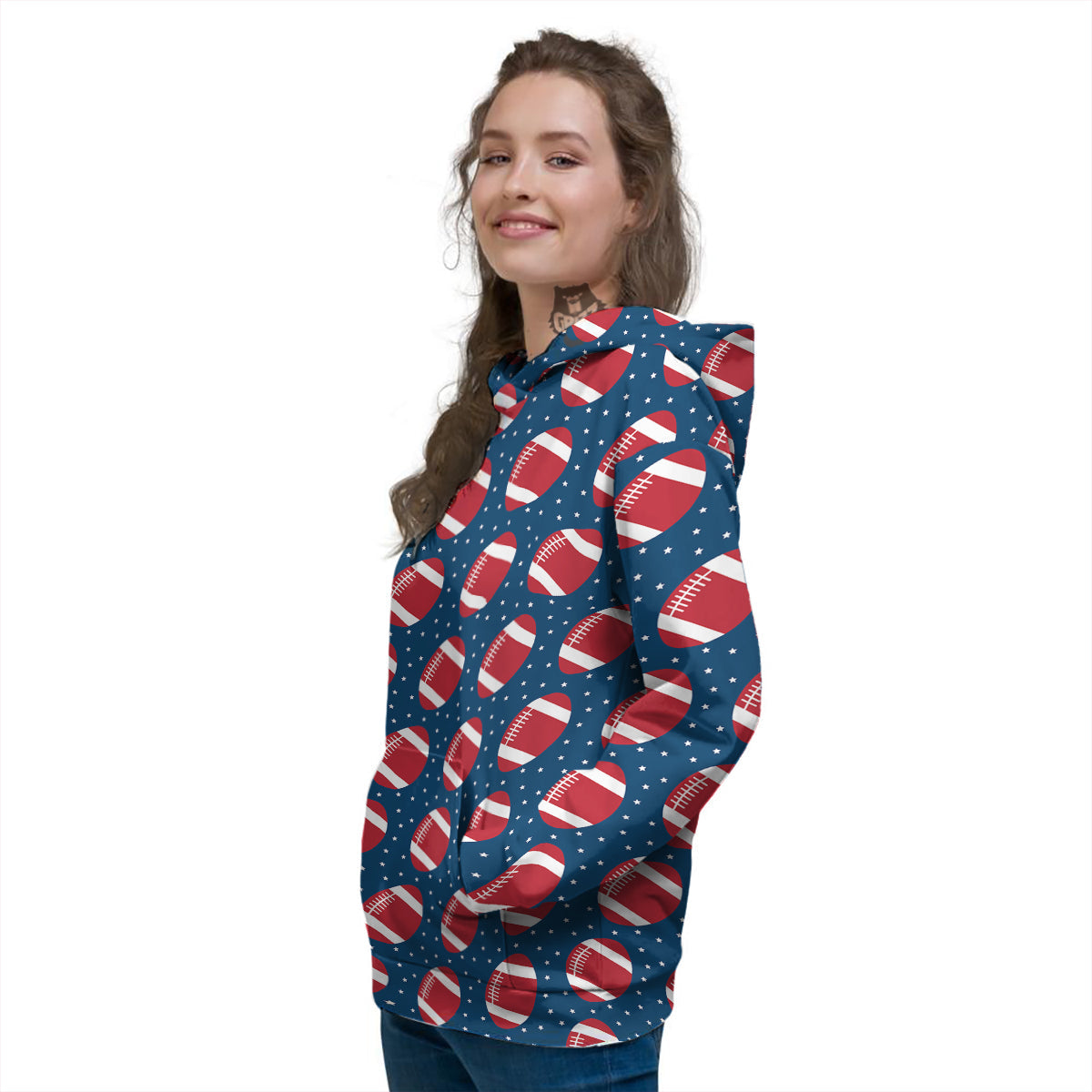 American Football Ball Print Pattern Women's Hoodie-grizzshop