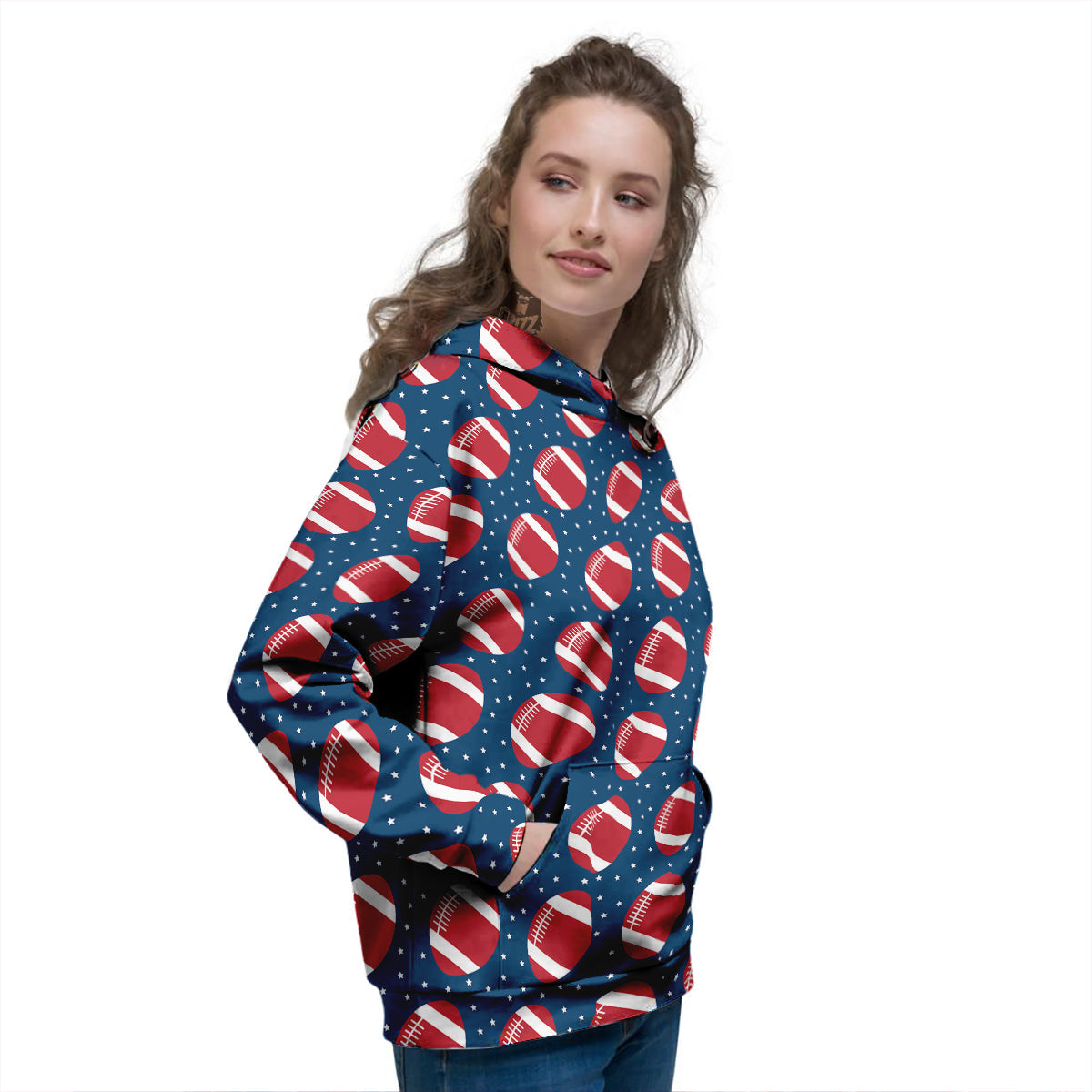 American Football Ball Print Pattern Women's Hoodie-grizzshop