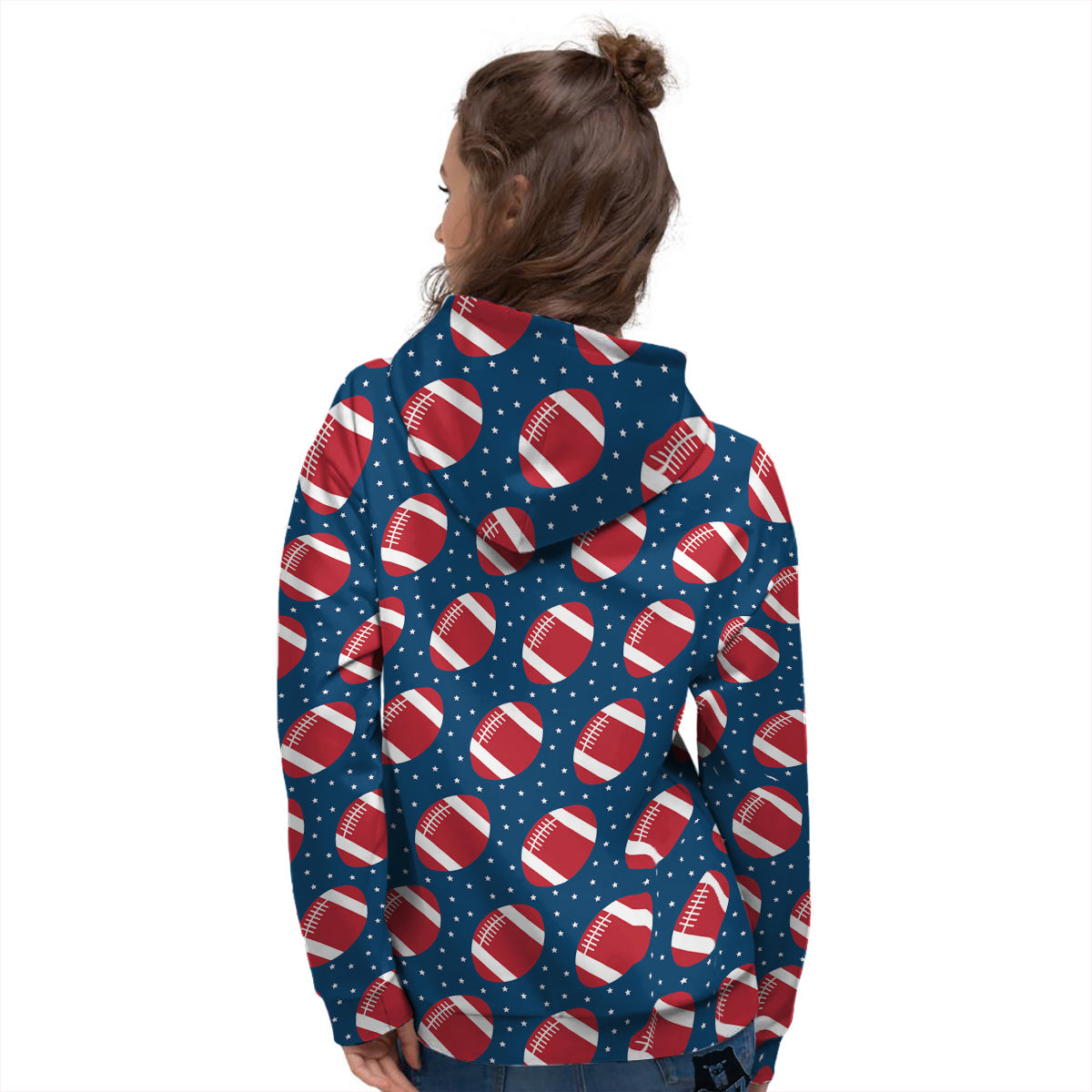 American Football Ball Print Pattern Women's Hoodie-grizzshop