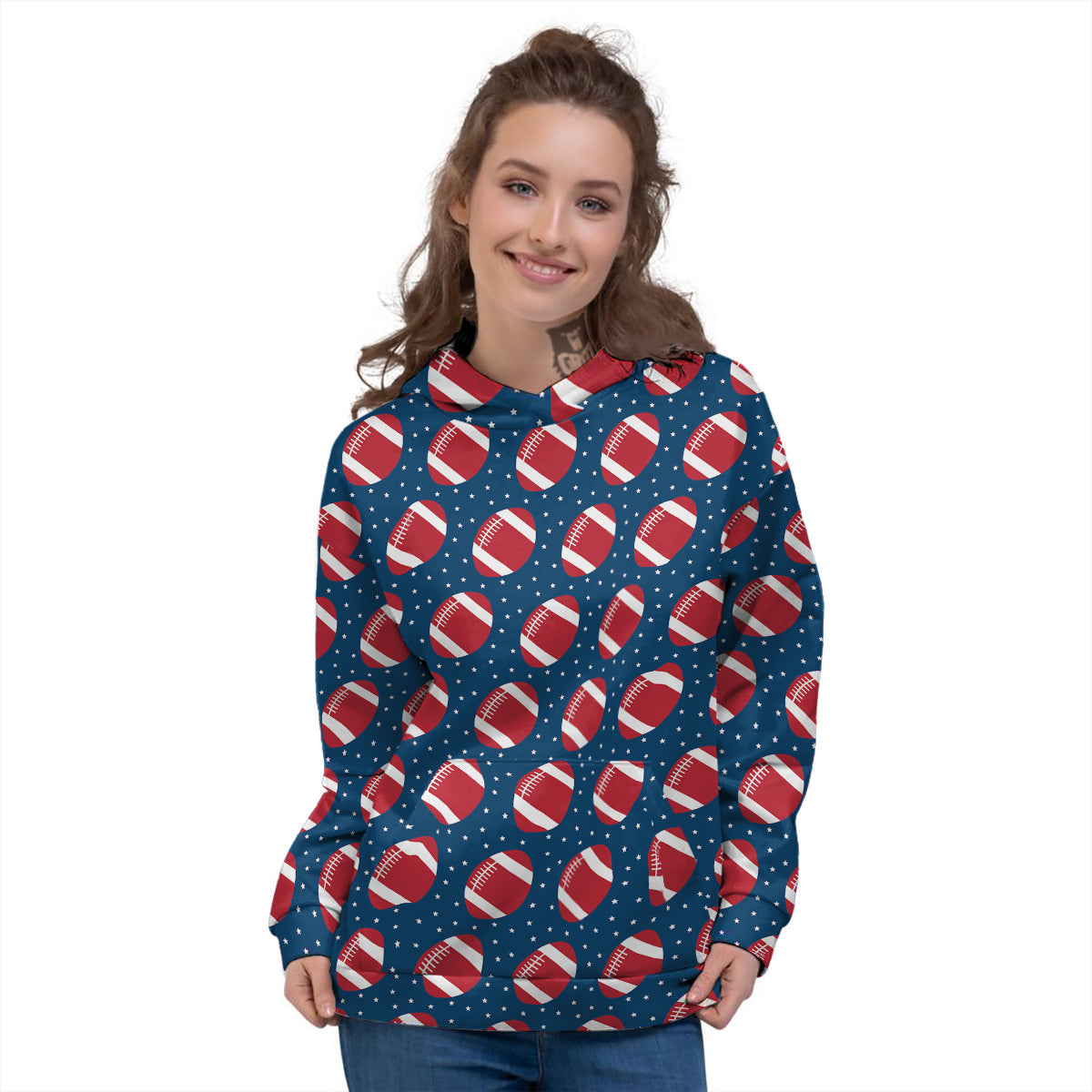 American Football Ball Print Pattern Women's Hoodie-grizzshop