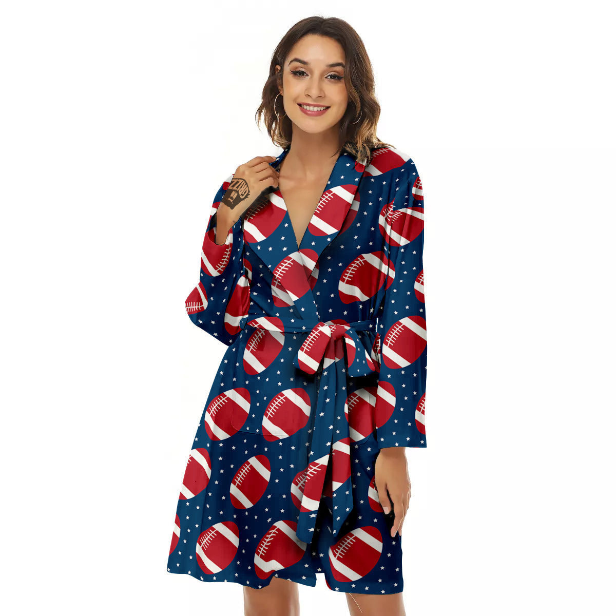 American Football Ball Print Pattern Women's Robe-grizzshop