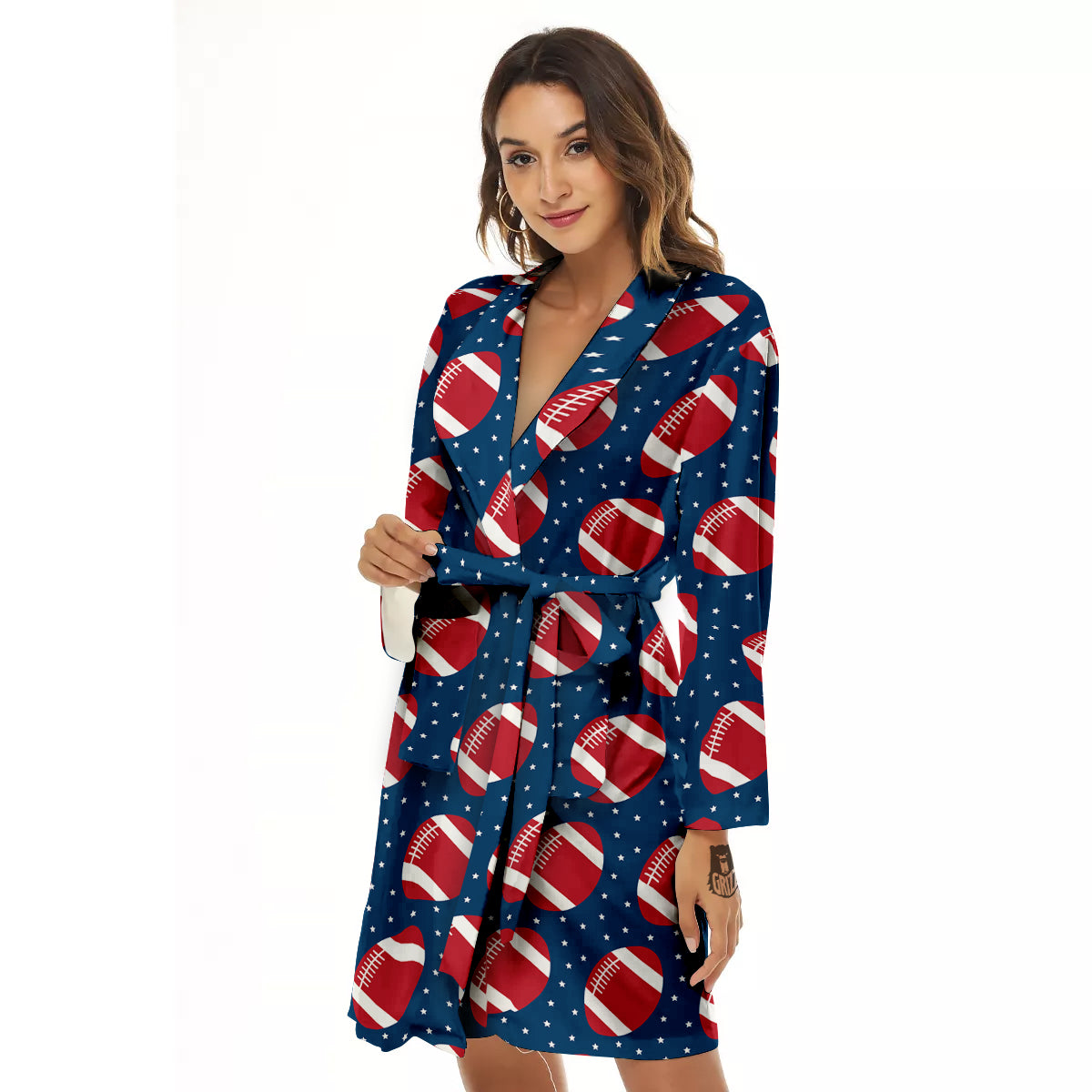 American Football Ball Print Pattern Women's Robe-grizzshop