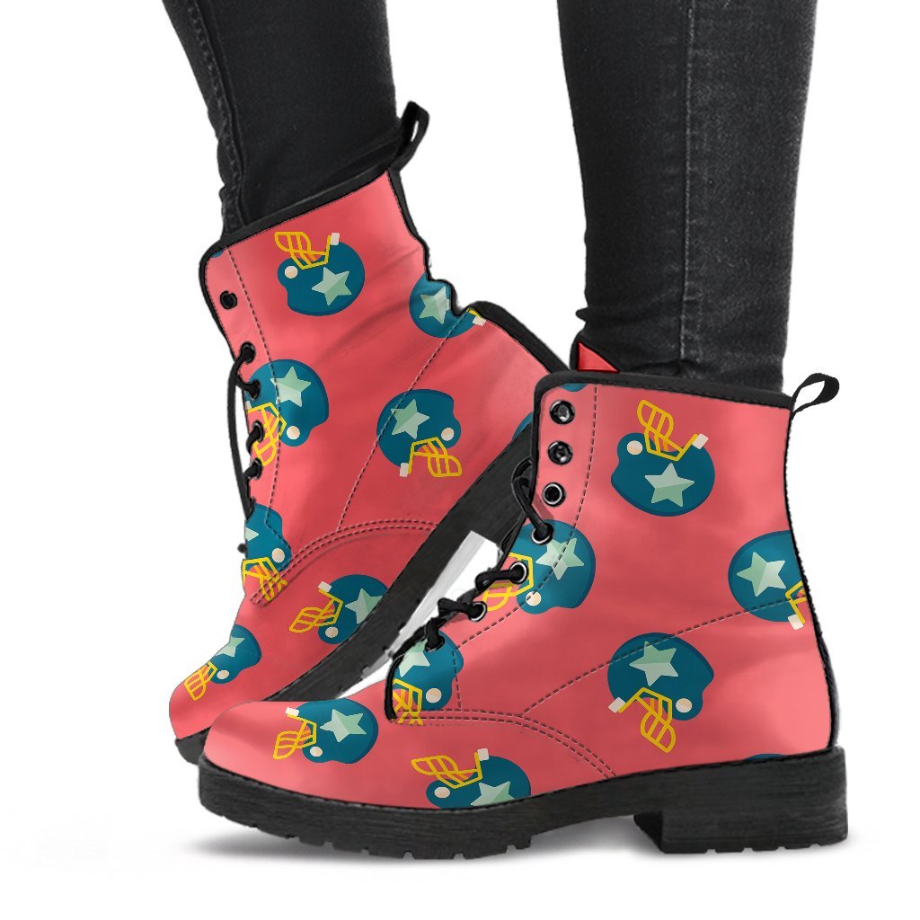 American Football Pattern Print Men Women Leather Boots-grizzshop
