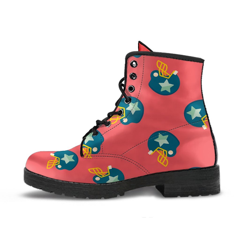 American Football Pattern Print Men Women Leather Boots-grizzshop