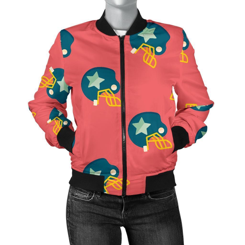 American Football Pattern Print Women Casual Bomber Jacket-grizzshop