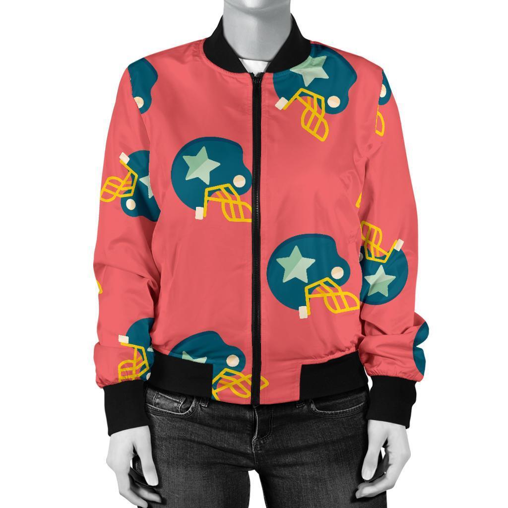 American Football Pattern Print Women Casual Bomber Jacket-grizzshop