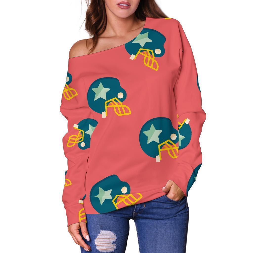 American Football Pattern Print Women Off Shoulder Sweatshirt-grizzshop