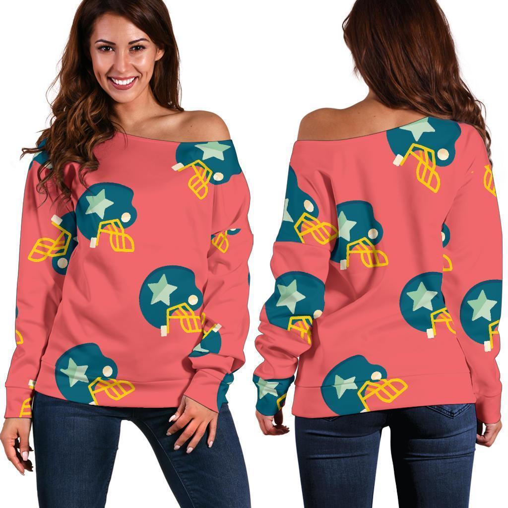 American Football Pattern Print Women Off Shoulder Sweatshirt-grizzshop