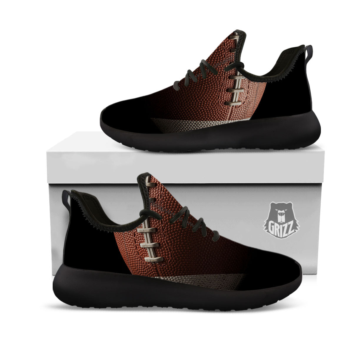 American Football Print Ball Black Athletic Shoes-grizzshop