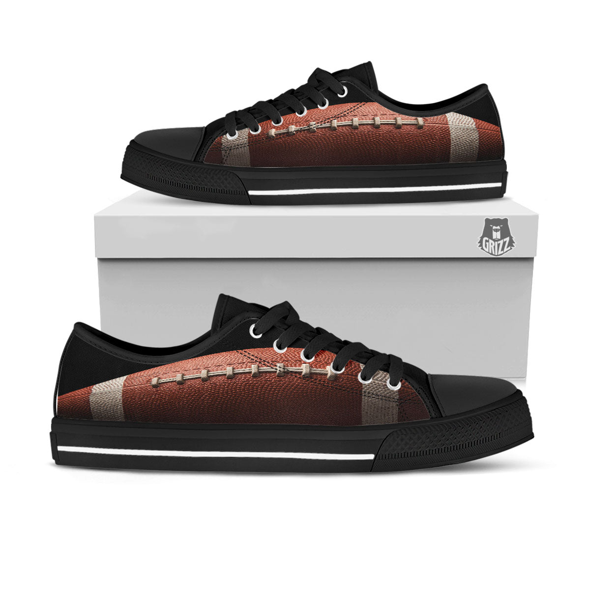 American Football Print Ball Black Low Top Shoes-grizzshop