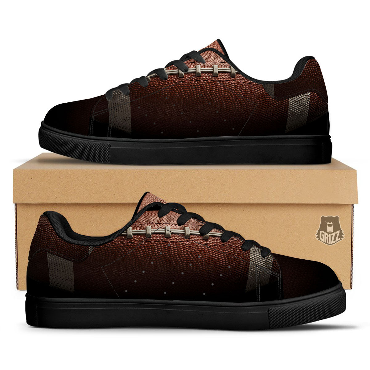 American Football Print Ball Black Low Top Sneakers-grizzshop