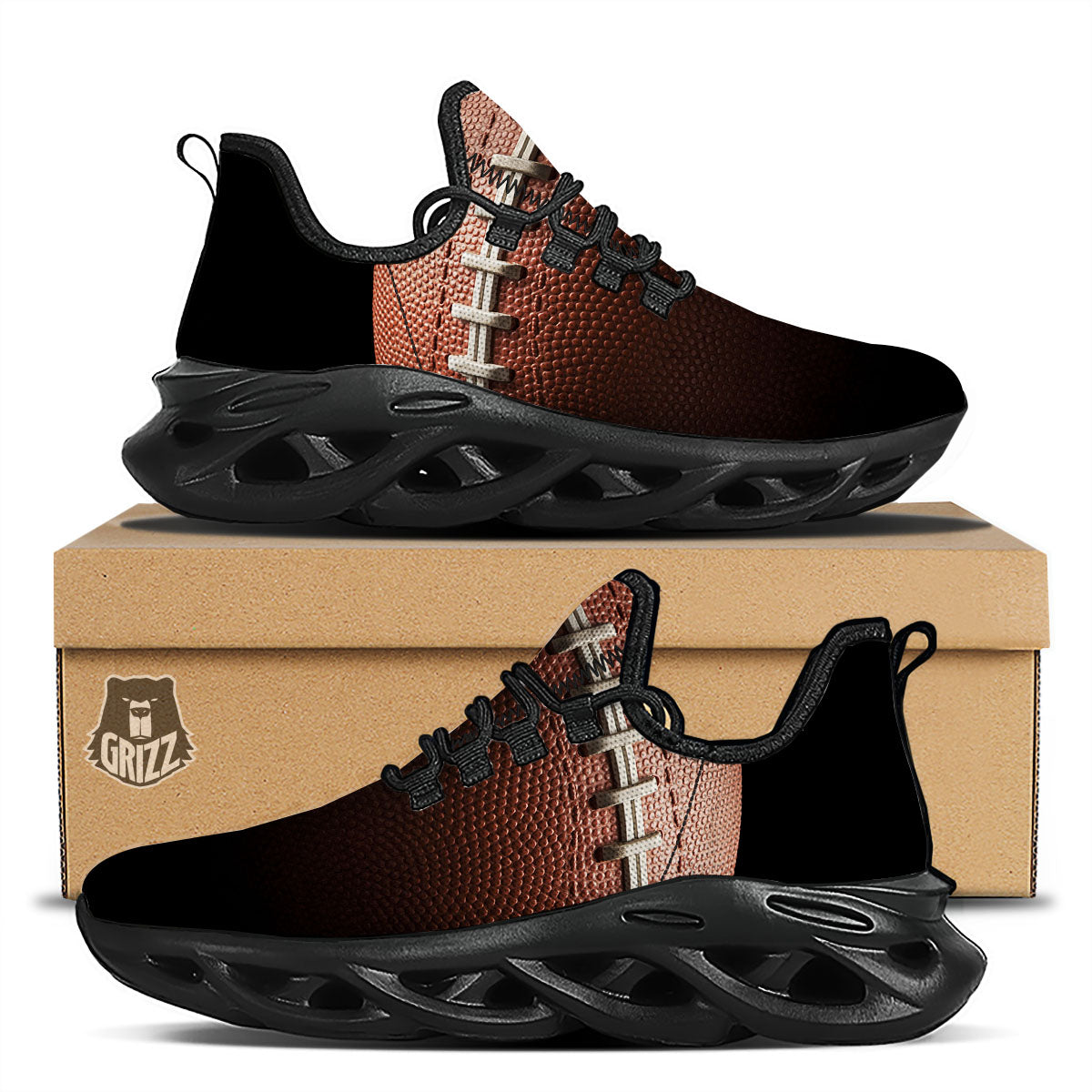 American Football Print Ball Black Running Shoes-grizzshop