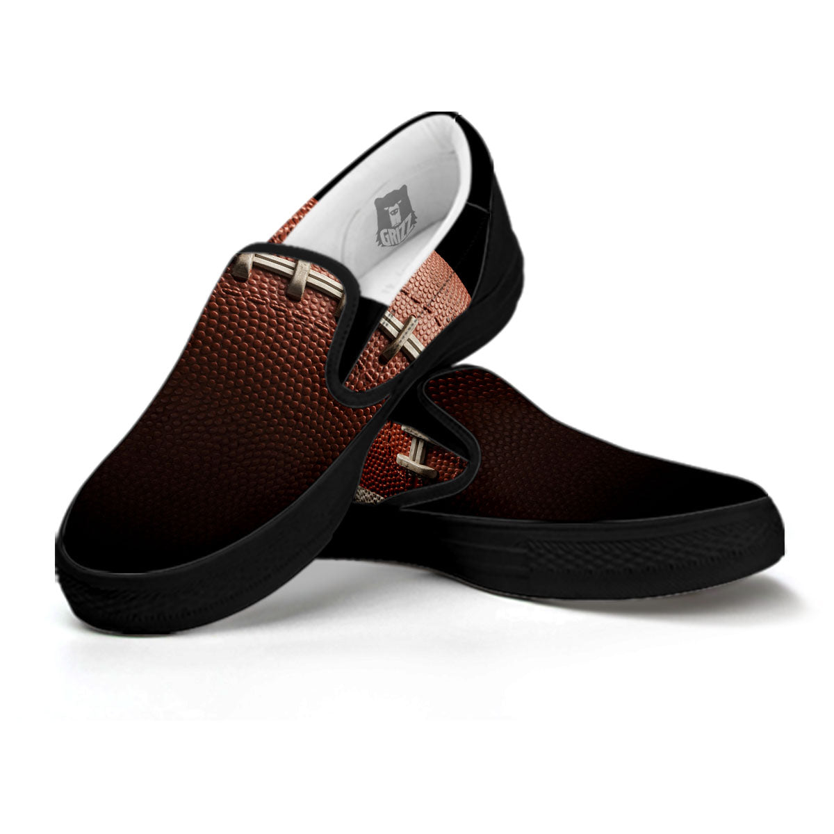 American Football Print Ball Black Slip On Shoes-grizzshop