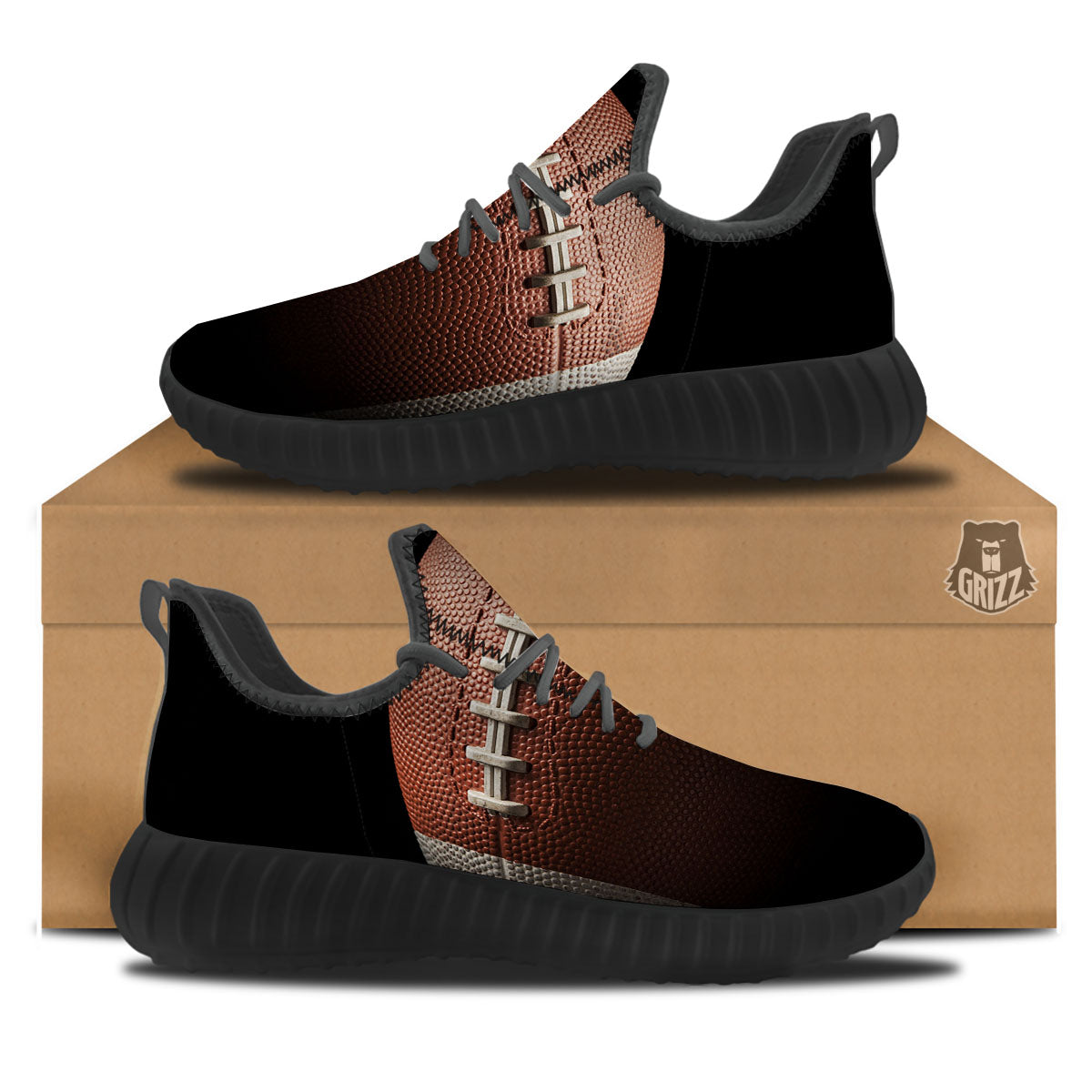 American Football Print Ball Black Walking Shoes-grizzshop