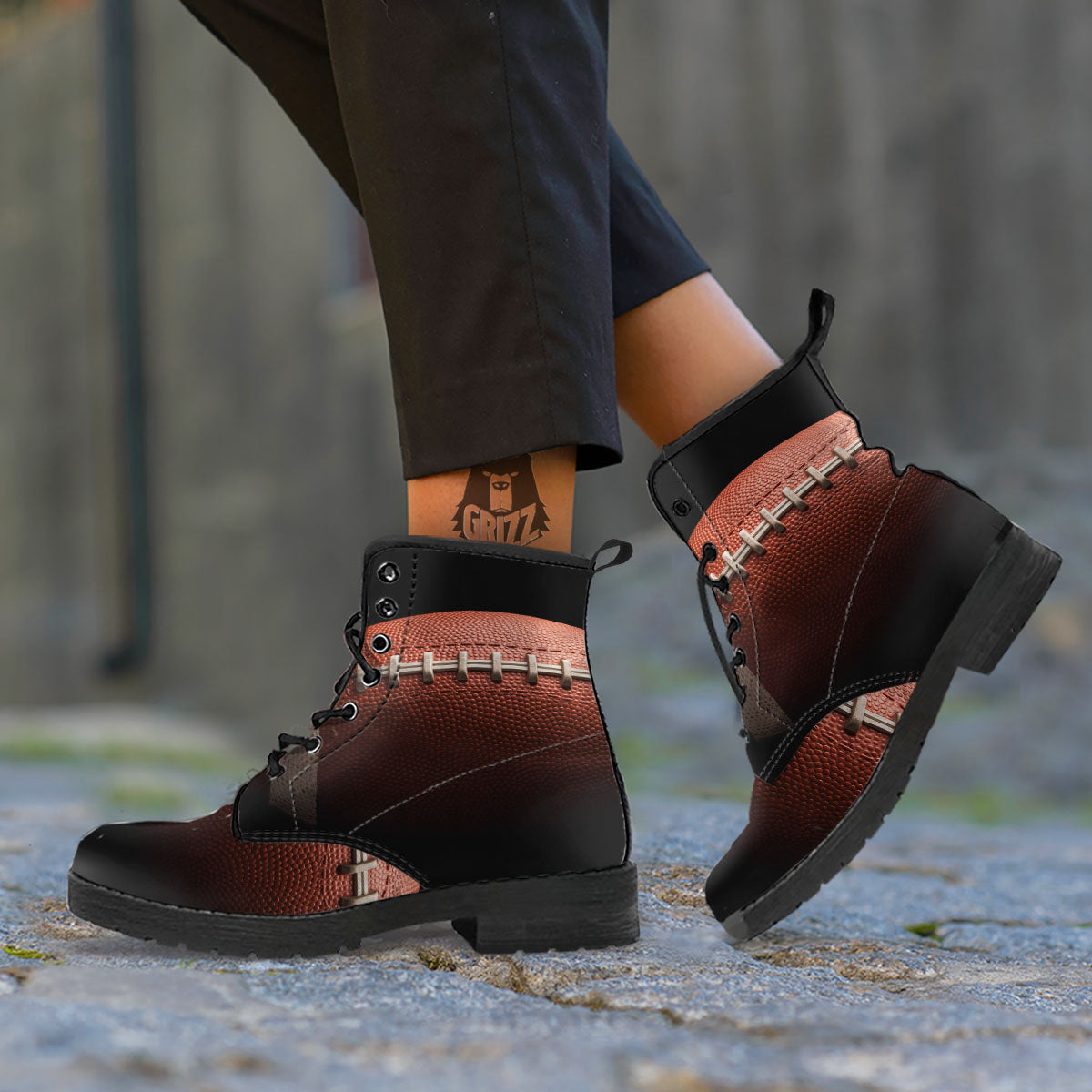 American Football Print Ball Leather Boots-grizzshop