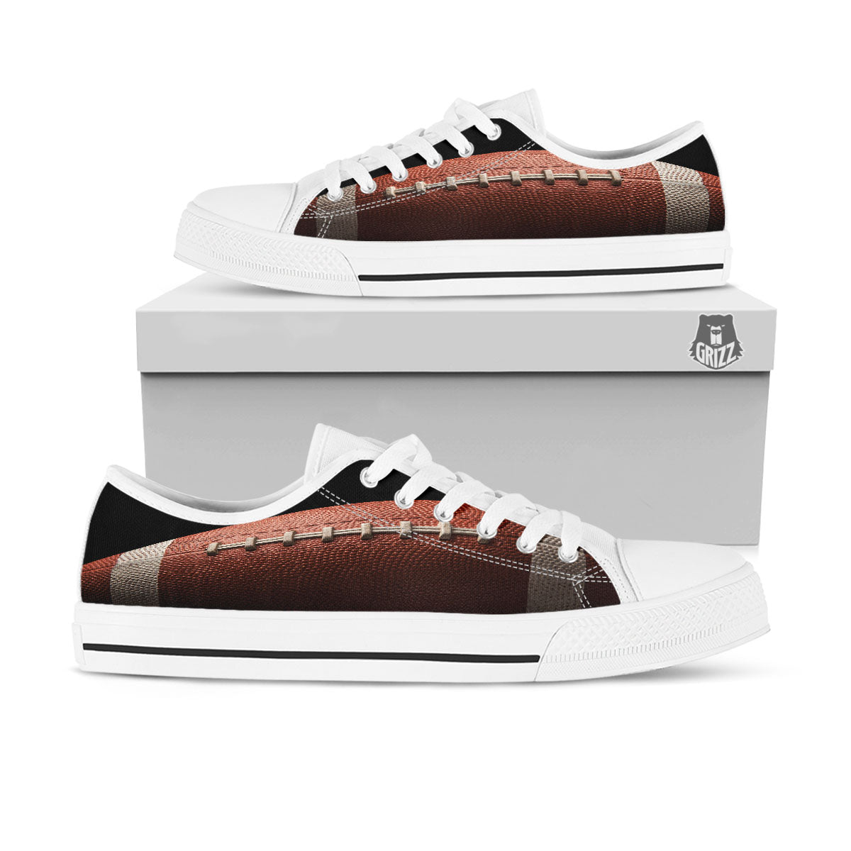 American Football Print Ball White Low Top Shoes-grizzshop
