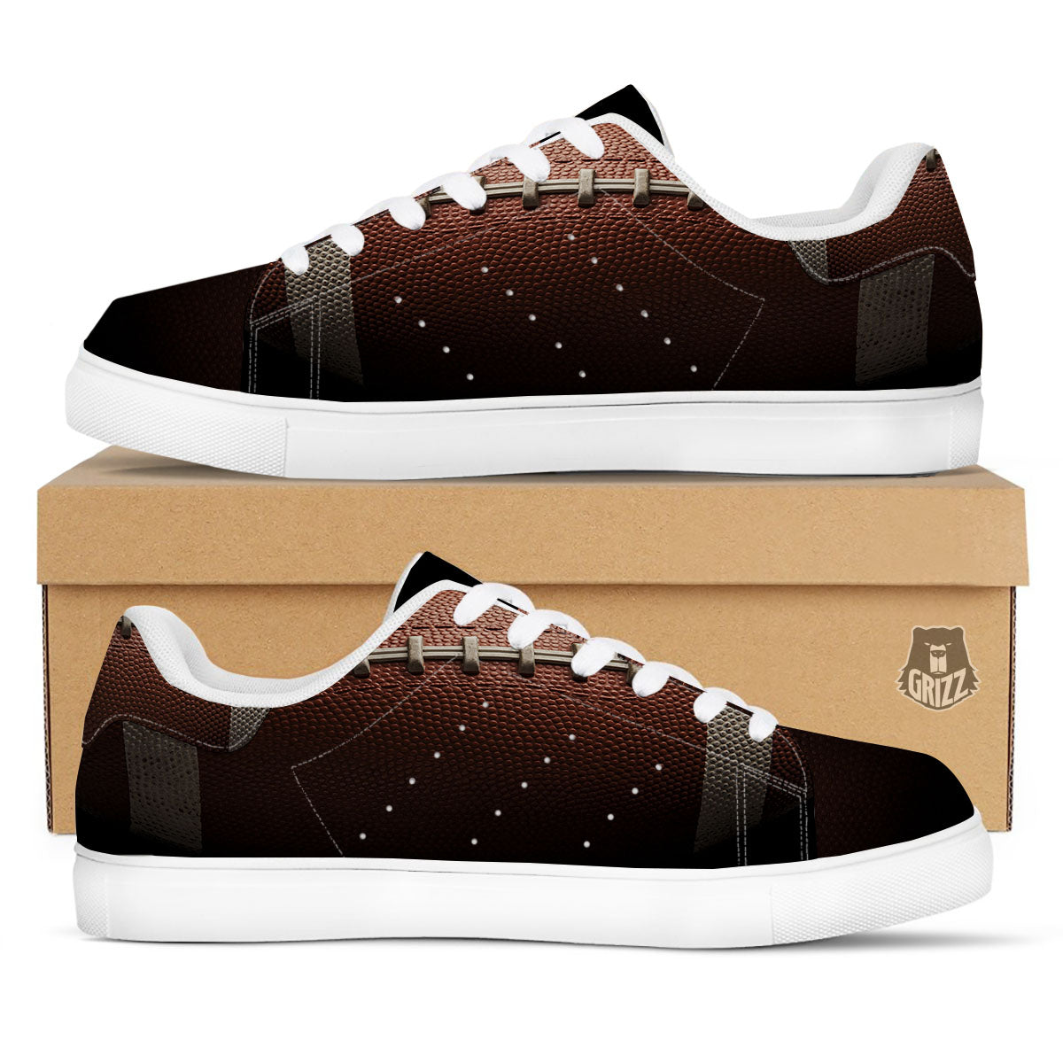 American Football Print Ball White Low Top Sneakers-grizzshop