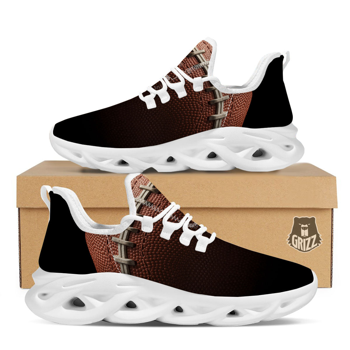 American Football Print Ball White Running Shoes-grizzshop