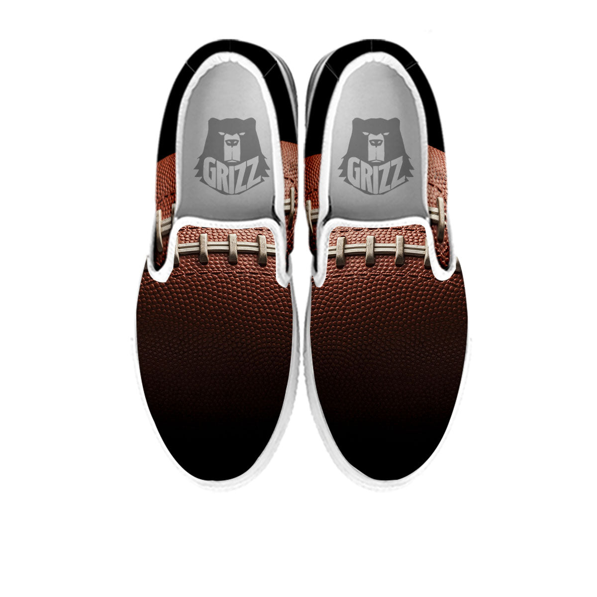 American Football Print Ball White Slip On Shoes-grizzshop