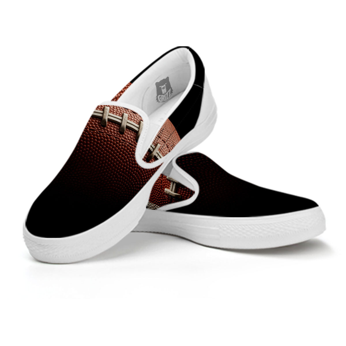 American Football Print Ball White Slip On Shoes-grizzshop