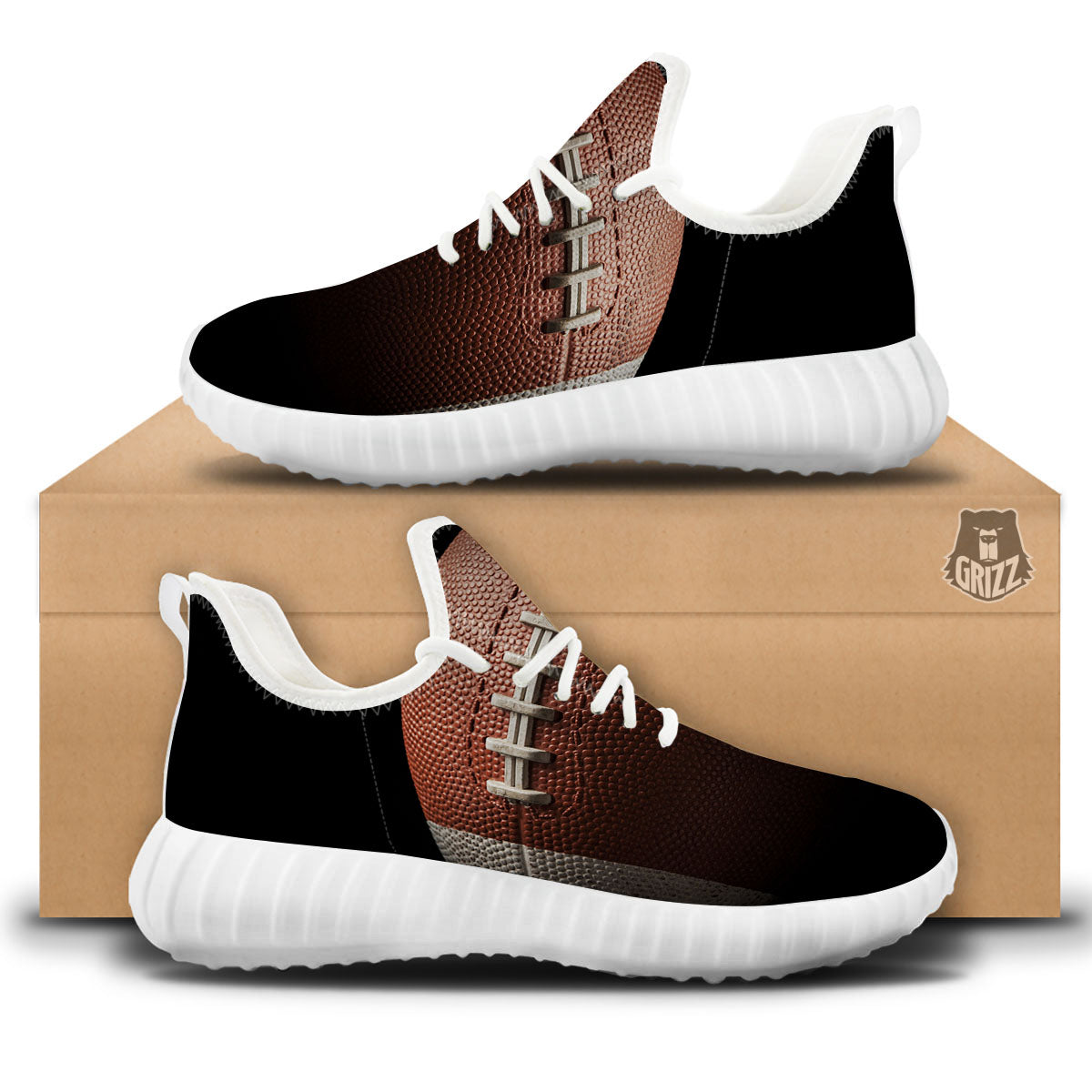 American Football Print Ball White Walking Shoes-grizzshop