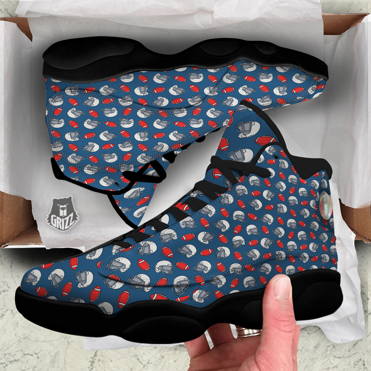 American Football Print Pattern Black Basketball Shoes-grizzshop