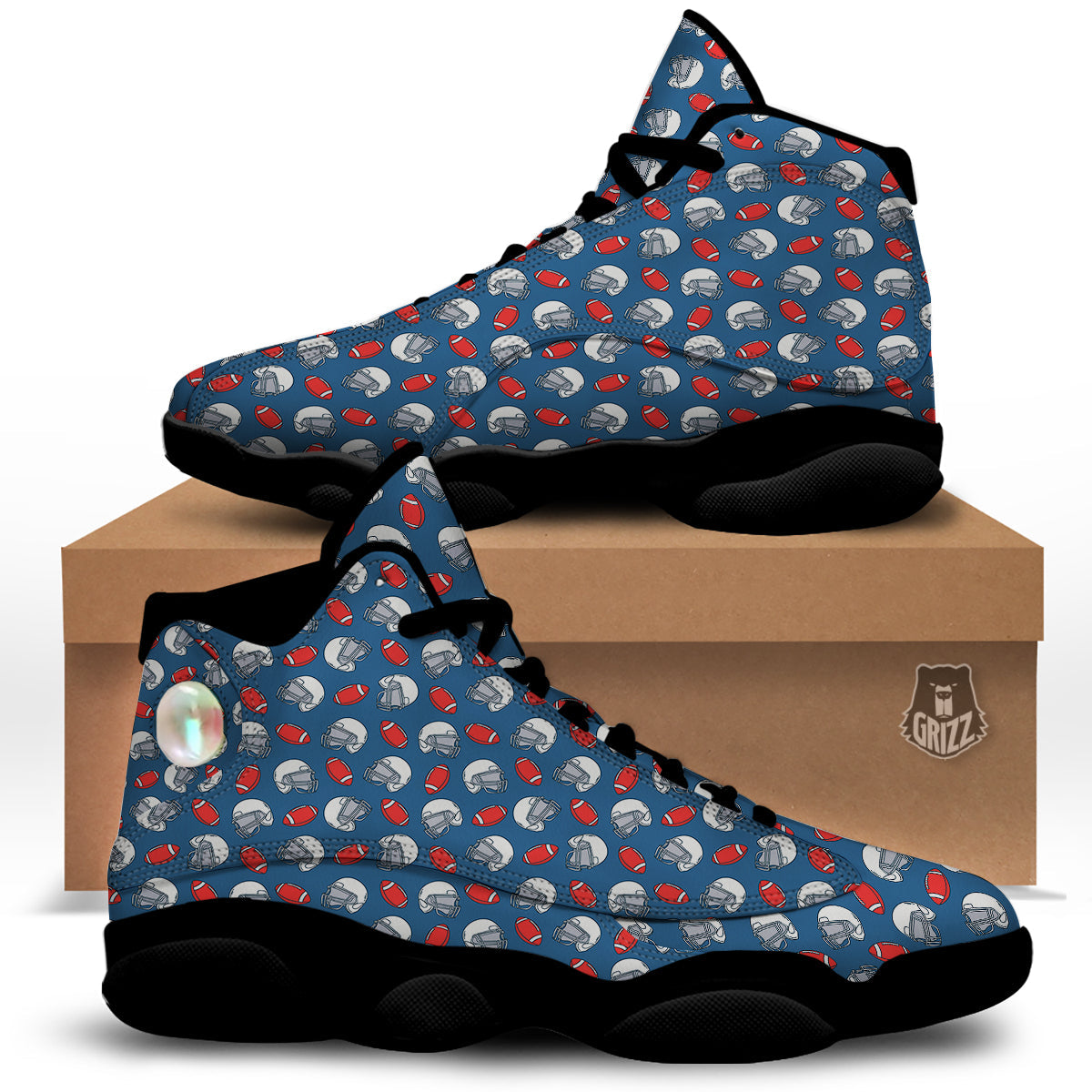 American Football Print Pattern Black Basketball Shoes-grizzshop
