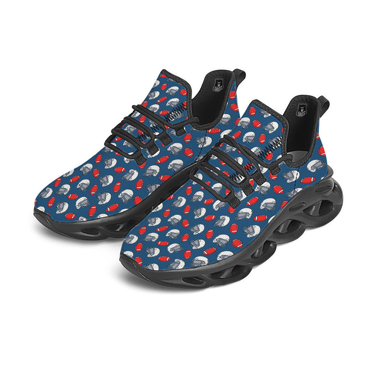 American Football Print Pattern Black Running Shoes-grizzshop
