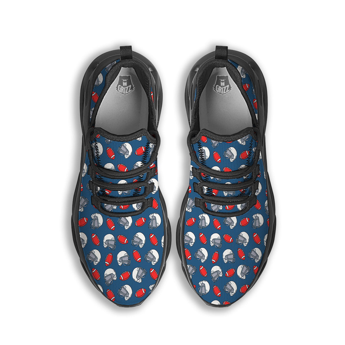 American Football Print Pattern Black Running Shoes-grizzshop