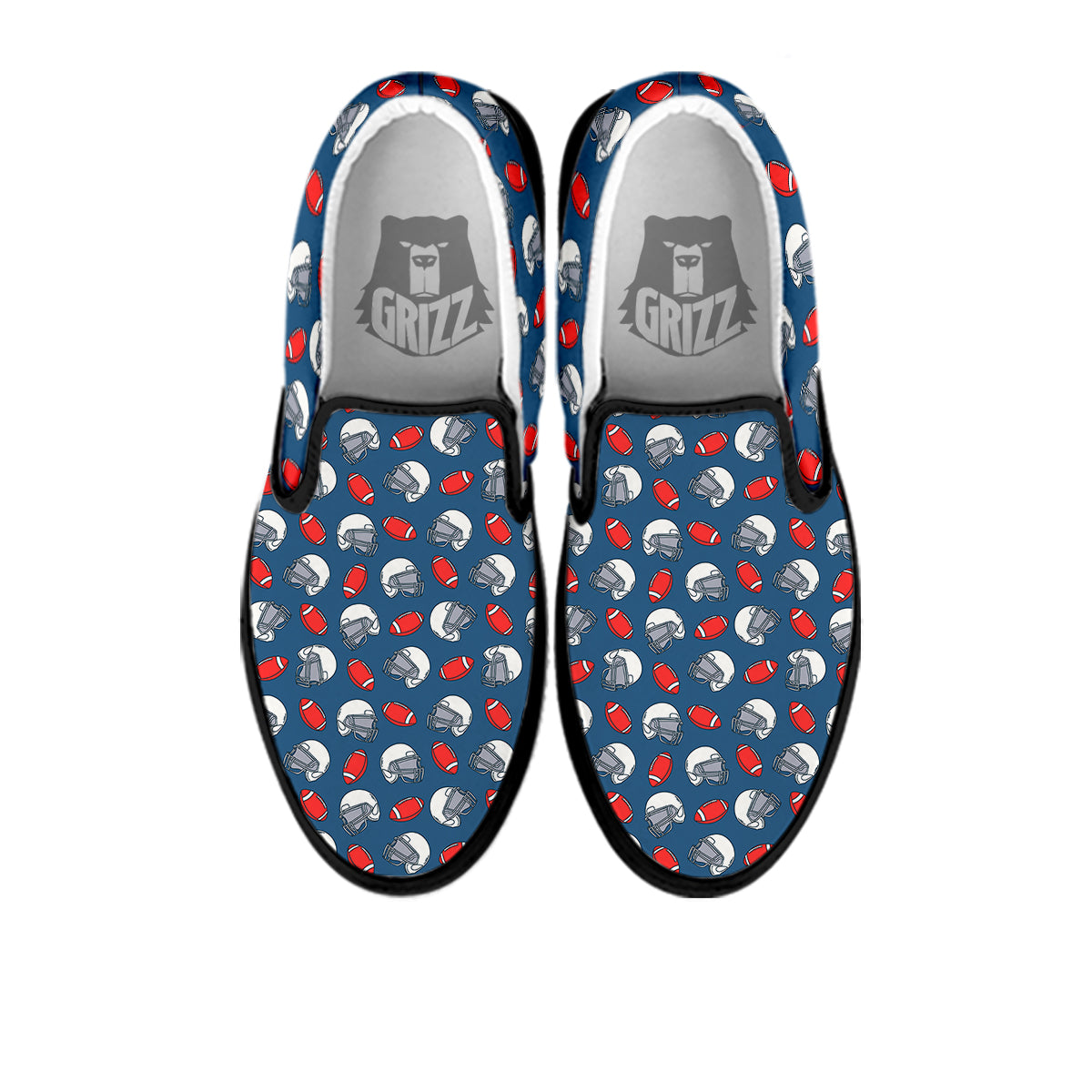 American Football Print Pattern Black Slip On Shoes-grizzshop